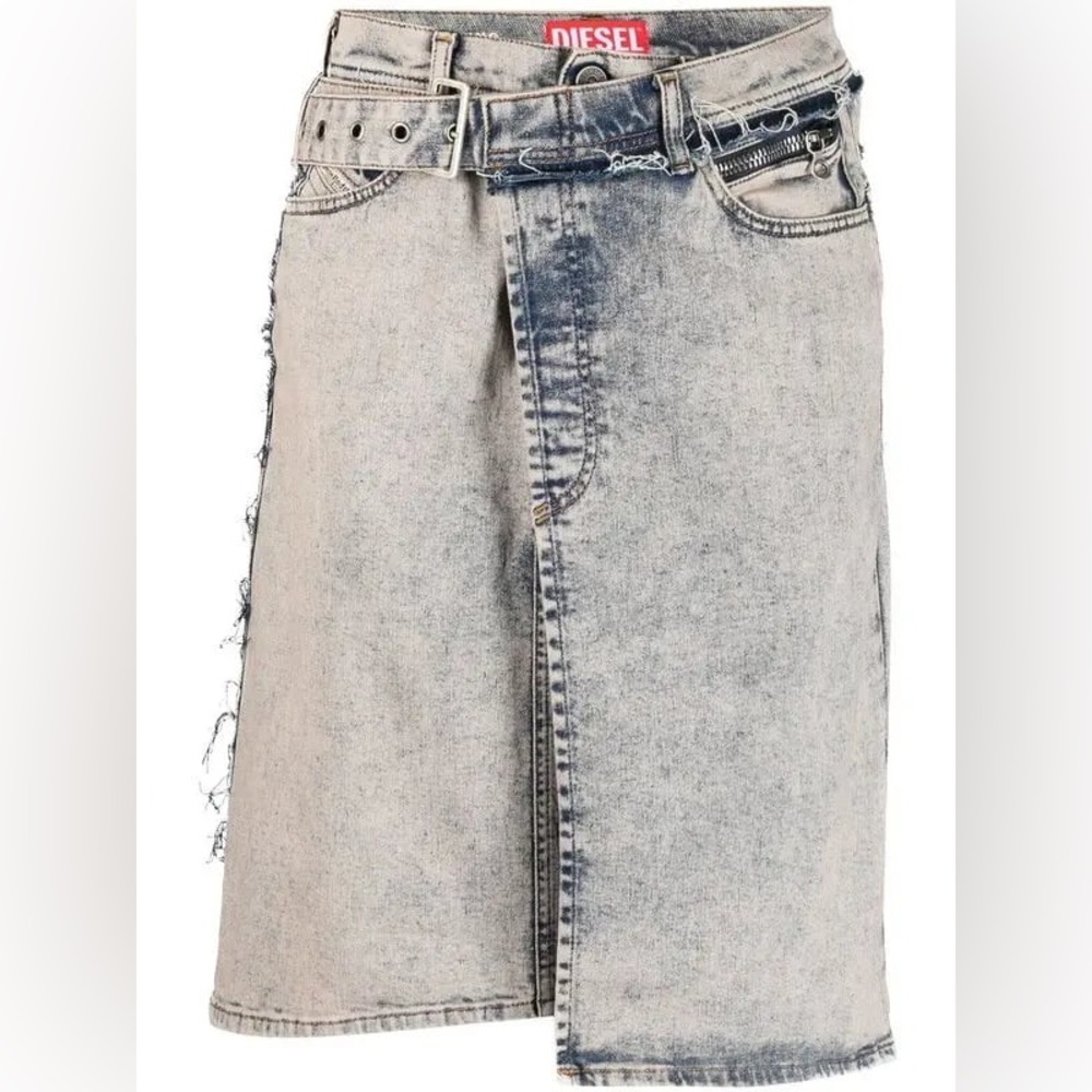 DIESEL 
Acid wash wrap skirt Asymmetric Knee-Length Denim